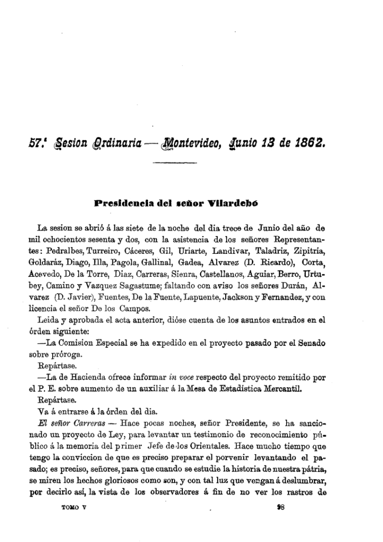 DIARIO DE SESIONES DE LA CAMARA DE REPRESENTANTES del 13/06/1862